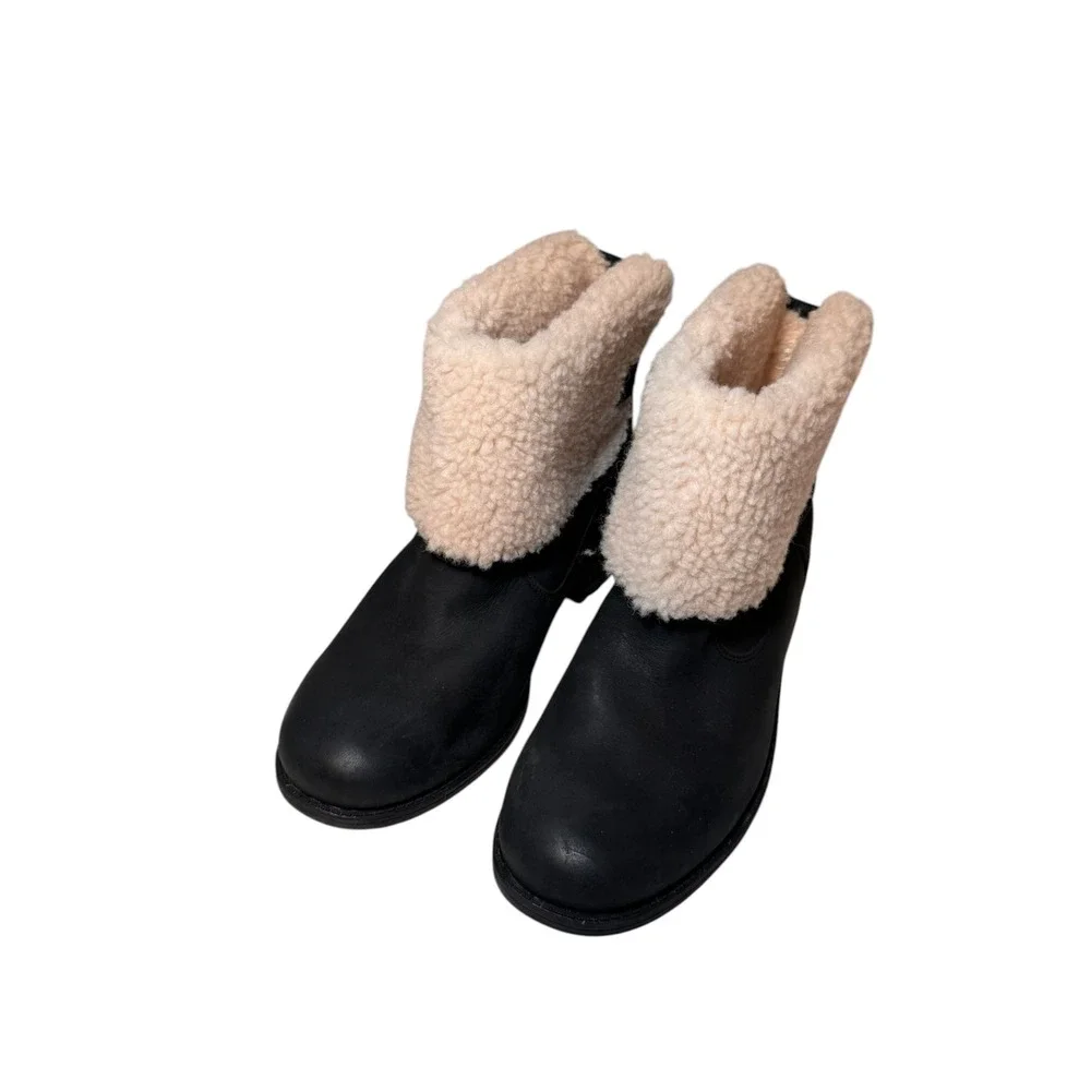 UGG Aldon Fold Down Cuff Boots Black Water Resistant‎ Wool Lined Women's 9.5 New